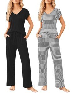 Ekouaer Women's Soft Printed Pajama Set - 2 Pack