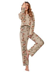 Ekouaer Women's Comfy Floral Knit Pajama Set
