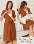 Ekouaer Caramel V Neck Maternity Midi Dress
