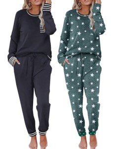 Ekouaer Women's Long Sleeve Pajama Set - Navy & Star