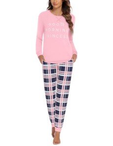 Soft Pink Plaid Long Sleeve Women’s Pajama Set