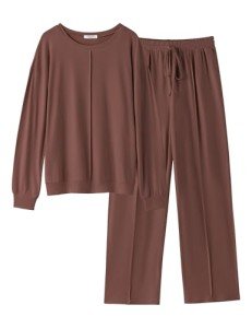 Cozy Brown Pajama Set with Pockets for Women