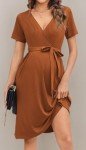 Ekouaer Caramel V Neck Maternity Midi Dress