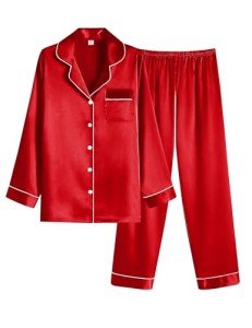 Ekouaer Women's Silk Button Down Pajamas Set, Red