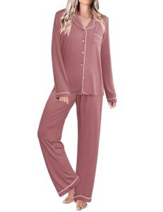 Ekouaer Women's Soft Button Down Pajama Set