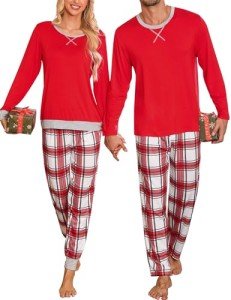 Couples Long Sleeve Plaid Pajama Set - Red White