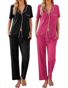 Ekouaer Women's Short Sleeve Pajama Set - 2 Pack