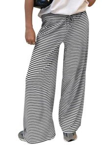Trendy Black and White Striped Wide Leg Pants
