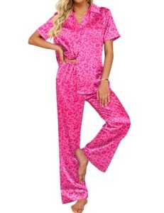 Ekouaer Women's Silk Satin Pajama Set with Pockets