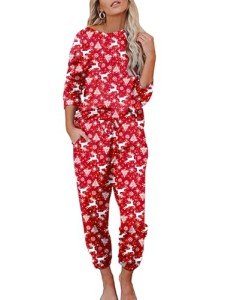 Ekouaer Women's Cozy Christmas Pajama Set