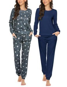 Ekouaer Women's Pajama Set with Pocketed Joggers