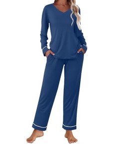 Ekouaer Women's V-Neck Pajama Set with Pockets