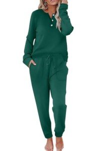 Comfy Long Sleeve Pajama Jogger Set in Dark Green
