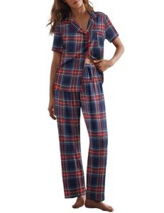 Ekouaer Women's Soft Plaid Pajama Set