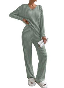 SHEWIN Women's Long Sleeve Sweater Pajama Set