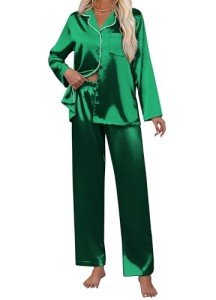 Silk Satin Pajama Set for Women - Green