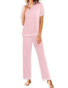 Ekouaer Women’s Soft Cotton Pajama Set - Pink