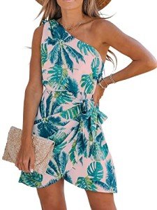 CUPSHE One Shoulder Tropical Leaf Mini Dress