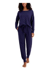 Navy Long Sleeve Crescent Moon Pajama Set for Women