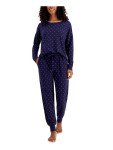 Navy Long Sleeve Crescent Moon Pajama Set for Women