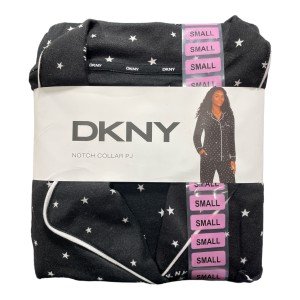 DKNY Women's Long Sleeve Notch Collar Pajama Set
