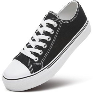 Black Lace-Up Canvas Sneakers for Women