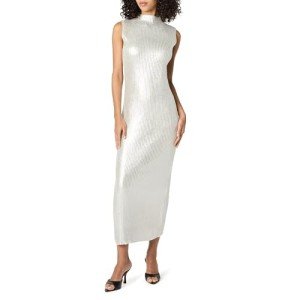 Jodi Mock Neck Maxi Dress in Silver Foil