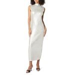 Jodi Mock Neck Maxi Dress in Silver Foil