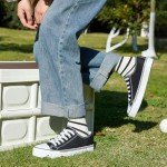 Black Lace-Up Canvas Sneakers for Women