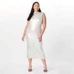 Jodi Mock Neck Maxi Dress in Silver Foil