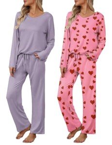 Ekouaer Women's 2-Pack Long Sleeve Pajama Set