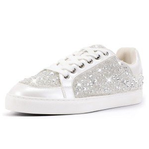 Bling Rhinestone White Sneakers for Women