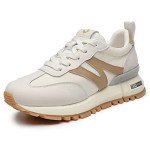 Beige Women's Casual Lace-Up Sneakers - Comfortable & Stylish
