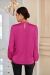 Grace Karin Women's Satin Mock Neck Blouse - Rose Red