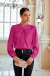 Grace Karin Women's Satin Mock Neck Blouse - Rose Red