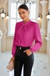 Grace Karin Women's Satin Mock Neck Blouse - Rose Red