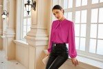 Grace Karin Women's Satin Mock Neck Blouse - Rose Red