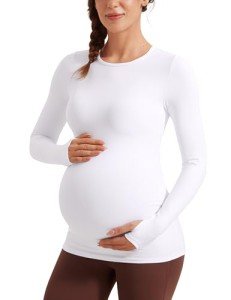 Soft Long Sleeve Maternity Crewneck Tee in White