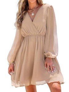 Light Apricot V-Neck A-Line Mini Dress