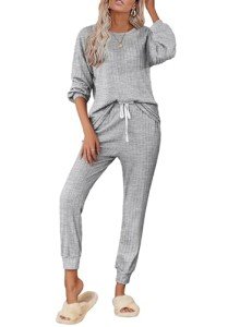 Light Grey Long Sleeve Lounge Wear Set for Women