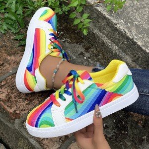 Women's Rainbow Casual Sneakers for Sports and Walking