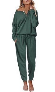 Ekouaer Women's Long Sleeve Waffle Knit Pajama Set