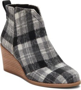 TOMS Women's Black/Grey Plaid Clare Wedge Boots