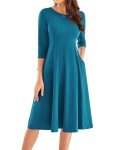 Peacock Blue Fit and Flare Midi Dress with Pockets