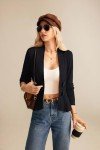 Lightweight Black Knitted Open Front Cardigan for Women