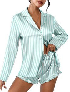 Ekouaer Women's Striped Satin Pajama Set