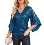 Peacock Blue sequin party top for women
