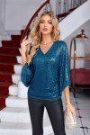 Peacock Blue sequin party top for women