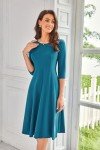 Peacock Blue Fit and Flare Midi Dress with Pockets