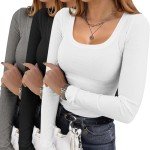 Ekouaer Women's 3-Pack Ribbed Long Sleeve Tops